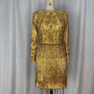 Custom gold cocktail dress.